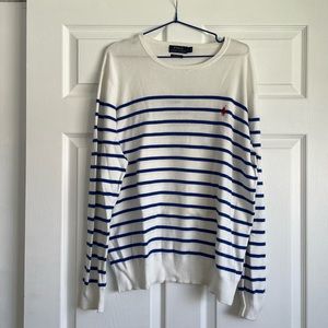 Polo Ralph Lauren Pima Cotton Pullover Men Size L White with Blue Stripe